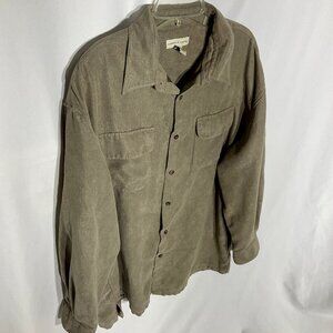 Brown Faux Suede Long Sleeve Button Down Shirt Sz L